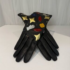 Embellished Black Leather Gloves
